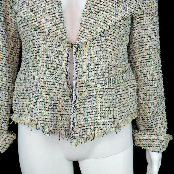 MILLY Fringe Tweed Frayed Blazer Career Jacket - Picture 3 of 7